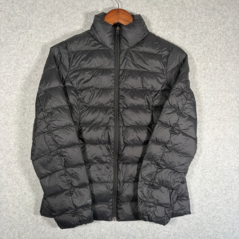 Eddie Bauer Puffer Jacket Women XS Black EB650 Down Insulated Quilted Full Zip